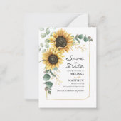 Floral Sunflower Eucalyptus Greenery Save the Date Notitiekaartje (Voorkant)