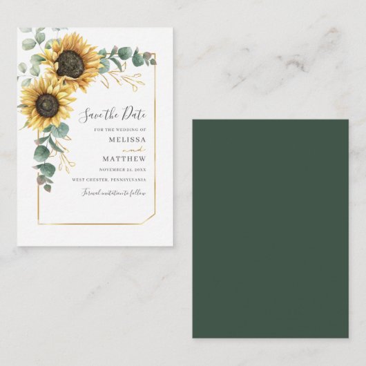 Floral Sunflower Eucalyptus Greenery Save the Date Notitiekaartje (Voorkant / Achterkant)