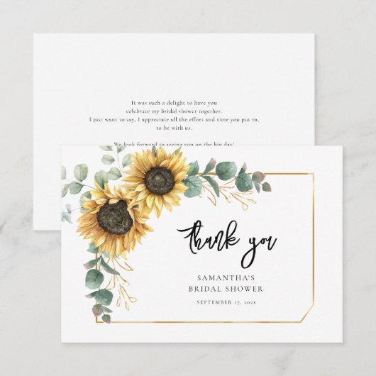 Floral Sunflower Eucalyptus Greenery Vrijgezellenf Bedankkaart (Voorkant / Achterkant)