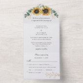 Floral Sunflower Eucalyptus Greenery Wedding All In One Uitnodiging (Binnen)
