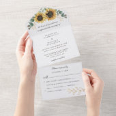 Floral Sunflower Eucalyptus Greenery Wedding All In One Uitnodiging (Afscheurbaar)