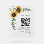 Floral Sunflower Eucalyptus Honeymoon Fund QR-code Acryl Bord (Voorkant)