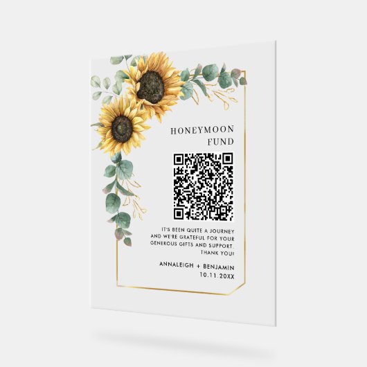 Floral Sunflower Eucalyptus Honeymoon Fund QR-code Acryl Bord (Hoek)