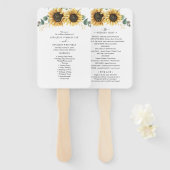 Floral Sunflower Eucalyptus Leaves Wedding Program Handwaaier (Voorkant en achterkant)