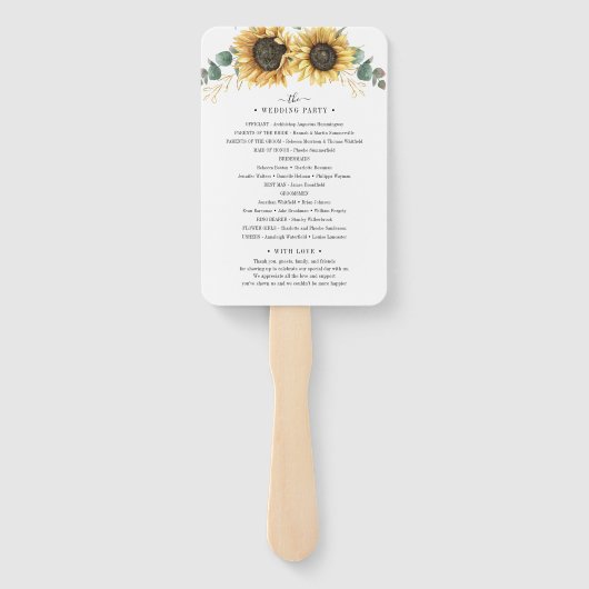 Floral Sunflower Eucalyptus Leaves Wedding Program Handwaaier (Achterkant)