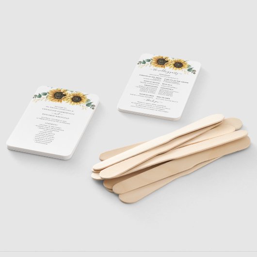 Floral Sunflower Eucalyptus Leaves Wedding Program Handwaaier (Niet-gemonteerd)