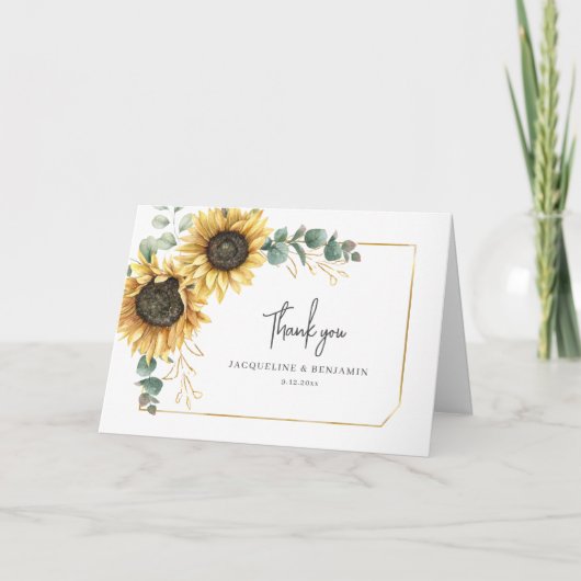 Floral Sunflower Eucalyptus Photo Weddenschap Bedankkaart (Voorkant)