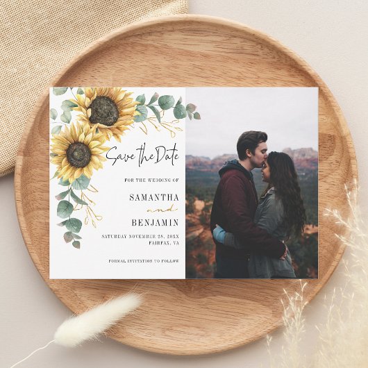 Floral Sunflower Eucalyptus Photo Weddenschap Save The Date