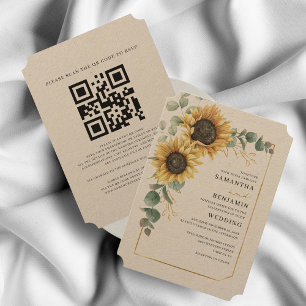 Floral Sunflower Eucalyptus QR Code Rustige bruilo Kaart
