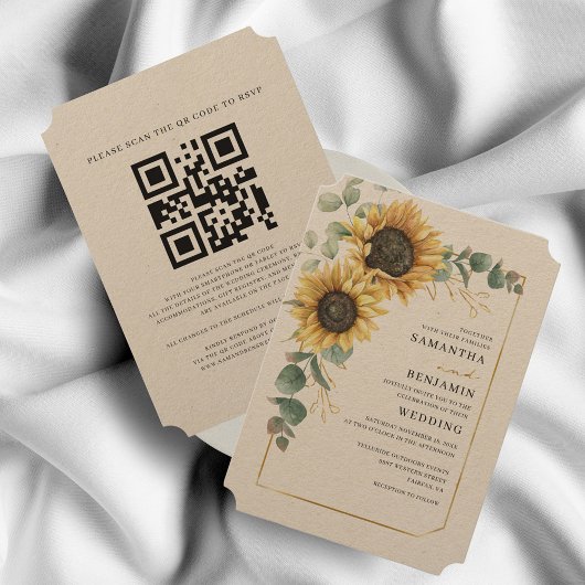 Floral Sunflower Eucalyptus QR Code Rustige bruilo Kaart