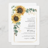 Floral Sunflower Eucalyptus QR Code Wedding Kaart (Voorkant / Achterkant)