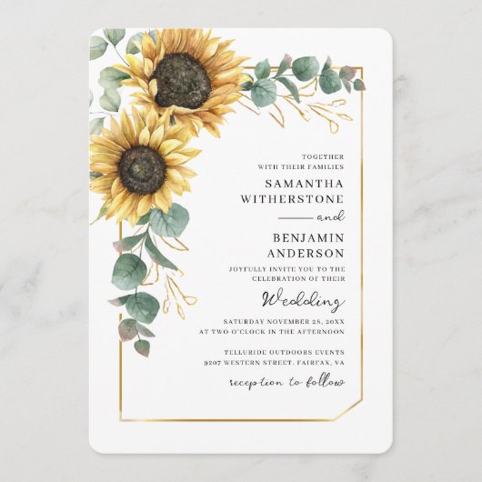 Floral Sunflower Eucalyptus QR Code Wedding Kaart (Voorkant)