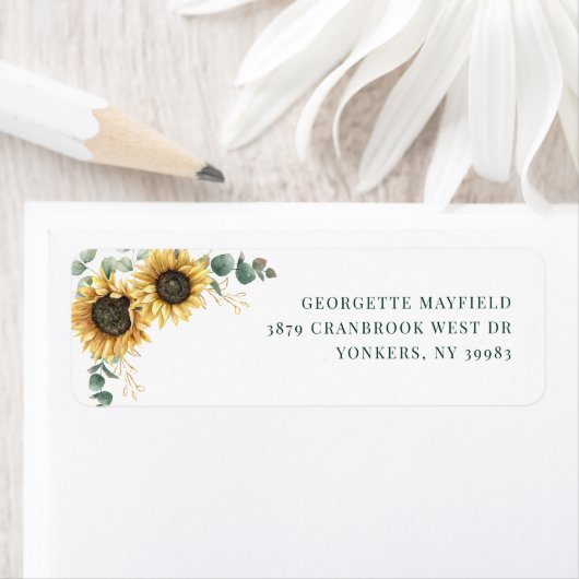 Floral Sunflower Eucalyptus Return Address Etiket (Insitu)