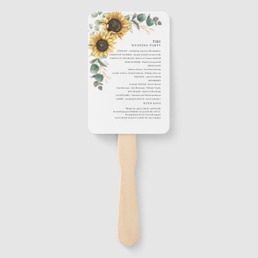 Floral Sunflower Eucalyptus Rustic Wedding Program Handwaaier (Achterkant)
