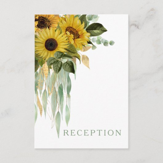 Floral Sunflower Eucalyptus Sage Green Reception Informatiekaartje (Voorkant)