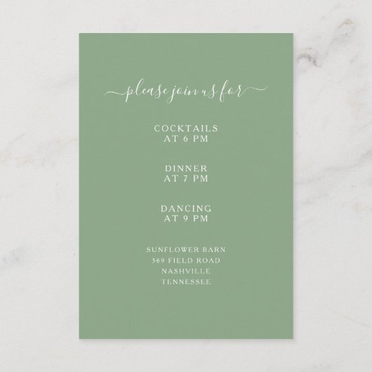 Floral Sunflower Eucalyptus Sage Green Reception Informatiekaartje (Achterkant)