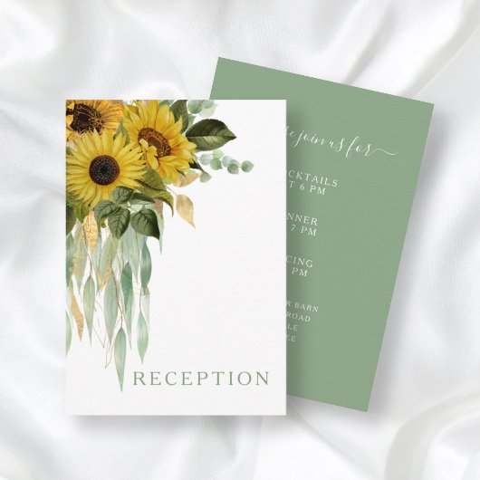 Floral Sunflower Eucalyptus Sage Green Reception Informatiekaartje