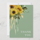 Floral Sunflower Eucalyptus Sage Green Wedding Bedankkaart (Voorkant)