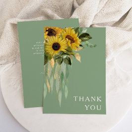 Floral Sunflower Eucalyptus Sage Green Wedding Bedankkaart