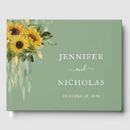 Floral Sunflower Eucalyptus Sage Green Wedding Gastenboek