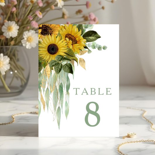 Floral Sunflower Eucalyptus Sage Green Wedding Kaart