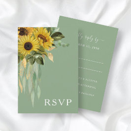 Floral Sunflower Eucalyptus Sage Green Wedding RSVP Kaartje