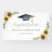 Floral Sunflower Eucalyptus Script Afstuderen Spandoek (Horizontaal)