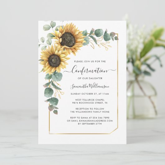 Floral Sunflower Eucalyptus Script Bevestiging Kaart (Staand voorkant)