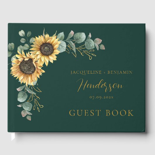 Floral Sunflower Eucalyptus Script Weddenschap Gastenboek (Voorkant)