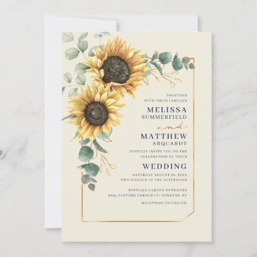 Floral Sunflower Eucalyptus Script Weddenschap Kaart (Voorkant)