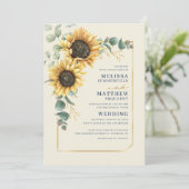 Floral Sunflower Eucalyptus Script Weddenschap Kaart (Staand voorkant)