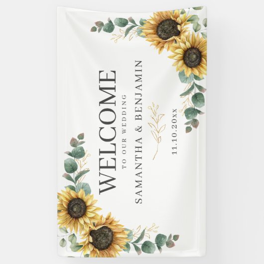 Floral Sunflower Eucalyptus Script Weduwschap Welk Spandoek (Verticaal)