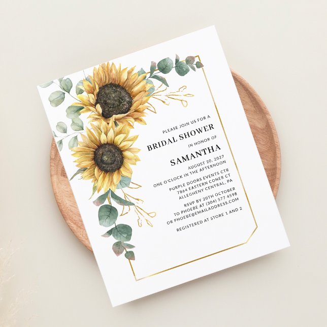 Floral Sunflower Eucalyptus Vrijgezellenfeest Invi (Floral Sunflower Eucalyptus Greenery Buddet Bridal Shower Invitation)