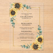 Floral Sunflower Eucalyptus Weddenschap Acryl Uitnodigingen (Voorkant)
