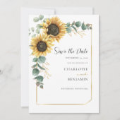 Floral Sunflower Eucalyptus Weddenschap Save The Date (Voorkant)