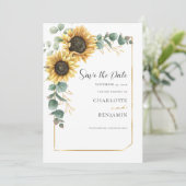 Floral Sunflower Eucalyptus Weddenschap Save The Date (Staand voorkant)