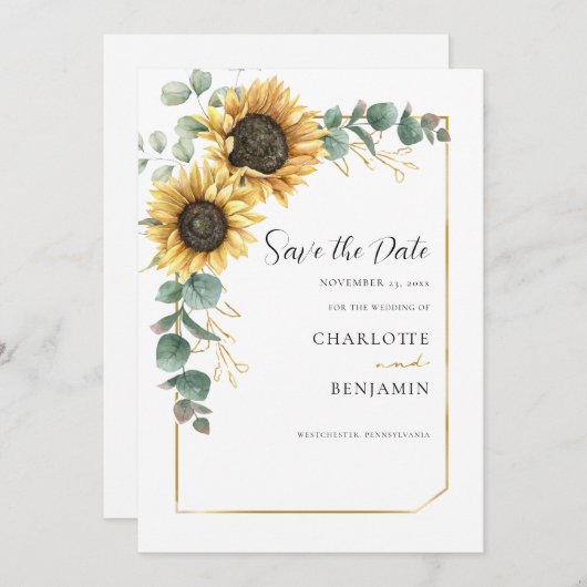 Floral Sunflower Eucalyptus Weddenschap Save The Date (Voorkant / Achterkant)