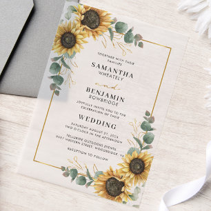 Floral Sunflower Eucalyptus Weddenschap Vellum Uitnodigingen