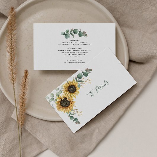 Floral Sunflower Eucalyptus Wedding Enclosure Kaar Informatiekaartje
