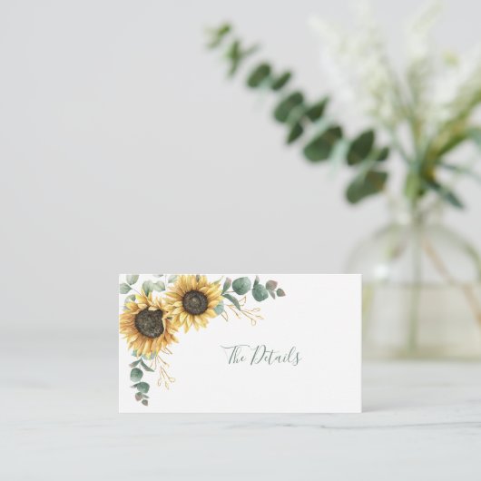 Floral Sunflower Eucalyptus Wedding Enclosure Kaar Informatiekaartje (Staand voorkant)