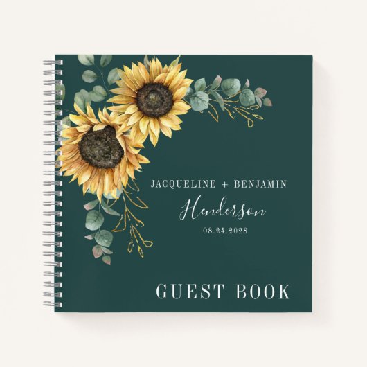 Floral Sunflower Eucalyptus Wedding Guest Notitieboek (Voorkant)