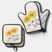 Floral Sunflower gepersonaliseerd script Ovenwant & Pannenlap Set (Voorkant / Achterkant)