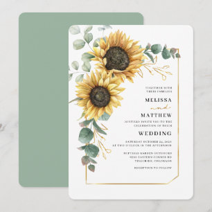 Floral Sunflower Greenery Elegant Wedding Kaart