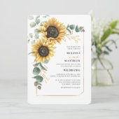 Floral Sunflower Greenery Elegant Wedding Kaart (Staand voorkant)