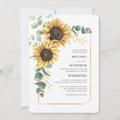 Floral Sunflower Greenery Elegant Wedding Kaart (Voorkant)