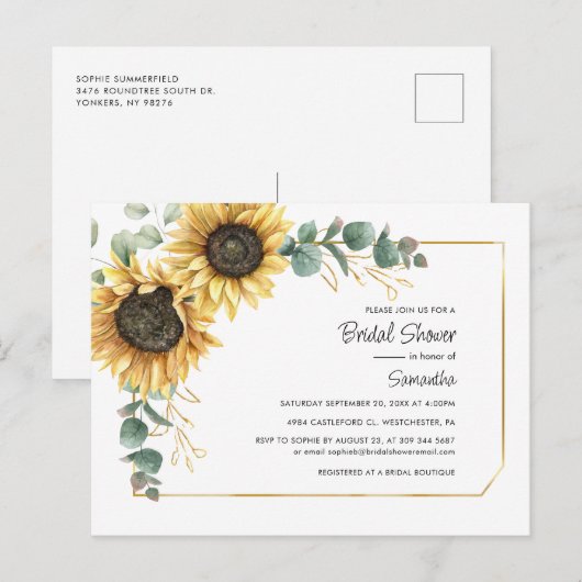 Floral Sunflower Greenery Geometric Vrijgezellenfe Uitnodiging Briefkaart (Voorkant / Achterkant)