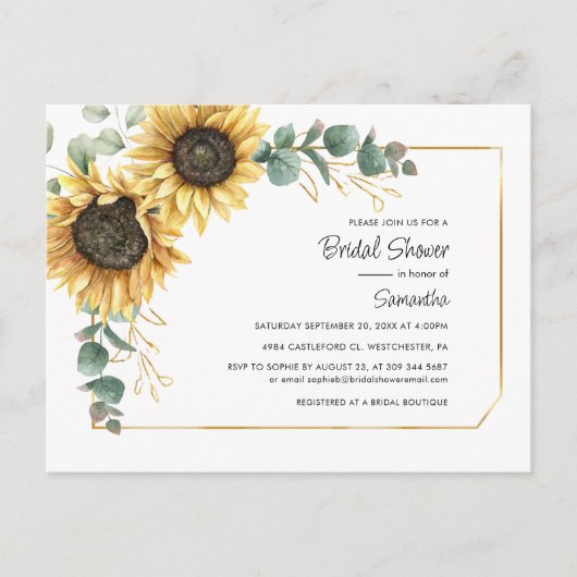 Floral Sunflower Greenery Geometric Vrijgezellenfe Uitnodiging Briefkaart (Voorkant)