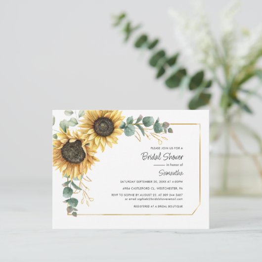Floral Sunflower Greenery Geometric Vrijgezellenfe Uitnodiging Briefkaart (Staand voorkant)