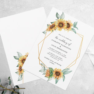 Floral Sunflower Greenery Geometric Wedding Kaart