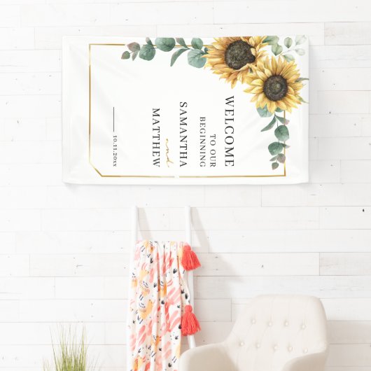 Floral Sunflower Greenery Geometric Wedding Spandoek (Insitu)